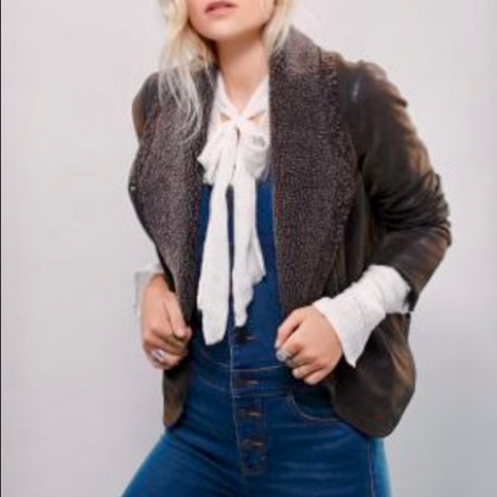 Free People Brown Vegan Suede Sherpa Collar Moto Jacket Brown Size 6